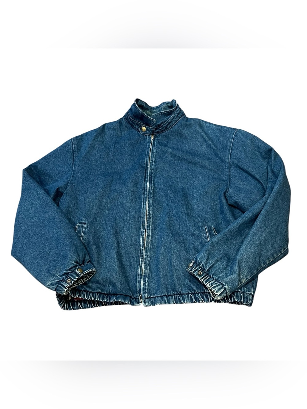 Vintage L.L. Bean Men's Denim Bomber Jean Jacket Quilted Plaid Interior Size LT